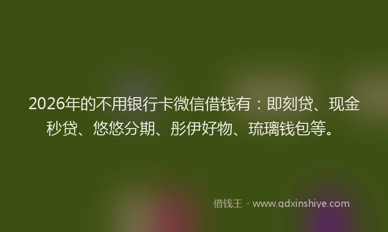 2026年的不用银行卡微信借钱有：即刻贷、现金秒贷、悠悠分期、彤伊好物、琉璃钱包等。