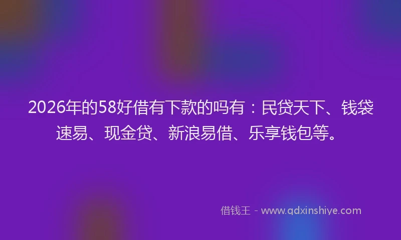 2026年的58好借有下款的吗有:民贷天下、钱袋速易、现金贷、新浪易借、乐享钱包等。