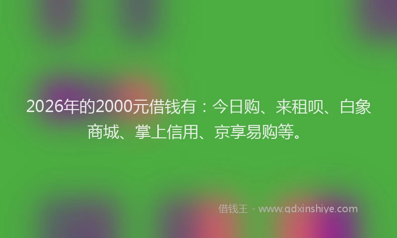 2026年的2000元借钱有:今日购、来租呗、白象商城、掌上信用、京享易购等。