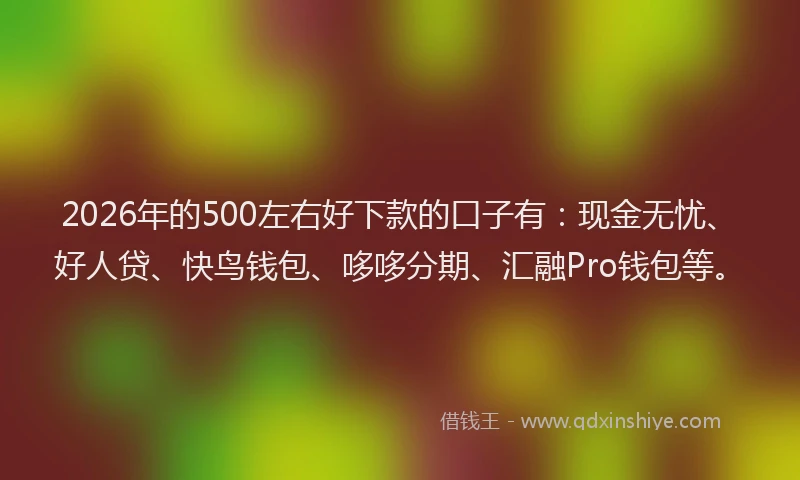 2026年的500左右好下款的口子有:现金无忧、好人贷、快鸟钱包、哆哆分期、汇融Pro钱包等。