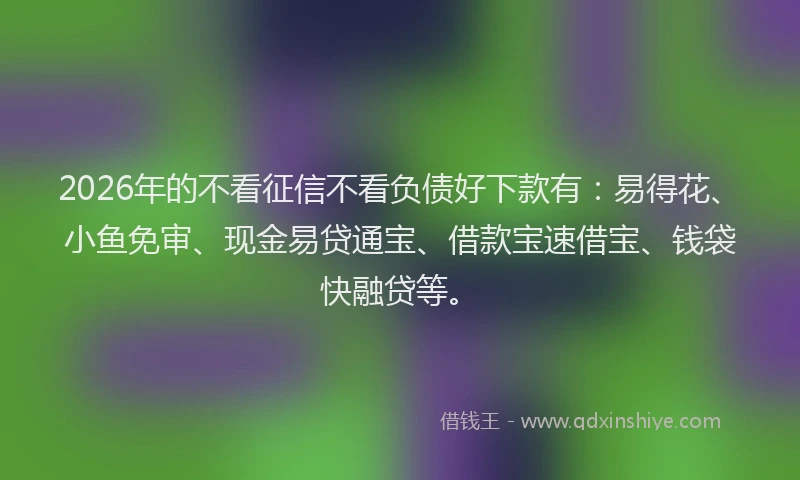2026年的不看征信不看负债好下款有:易得花、小鱼免审、现金易贷通宝、借款宝速借宝、钱袋快融贷等。