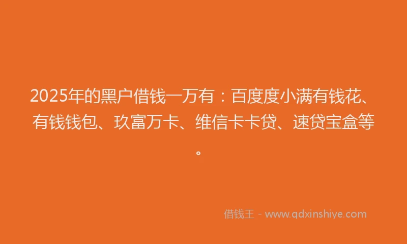 2025年的黑户借钱一万有：百度度小满有钱花、有钱钱包、玖富万卡、维信卡卡贷、速贷宝盒等。