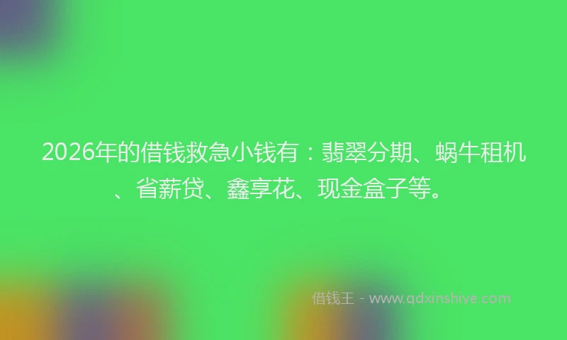 2026年的借钱救急小钱有：翡翠分期、蜗牛租机、省薪贷、鑫享花、现金盒子等。