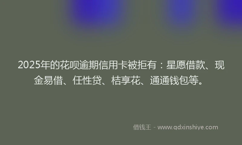 2025年的花呗逾期信用卡被拒有：星愿借款、现金易借、任性贷、桔享花、通通钱包等。