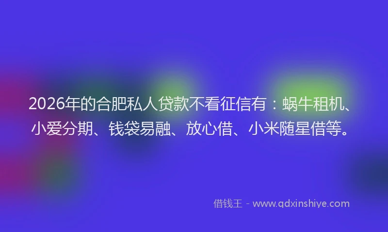 2026年的合肥私人贷款不看征信有：蜗牛租机、小爱分期、钱袋易融、放心借、小米随星借等。