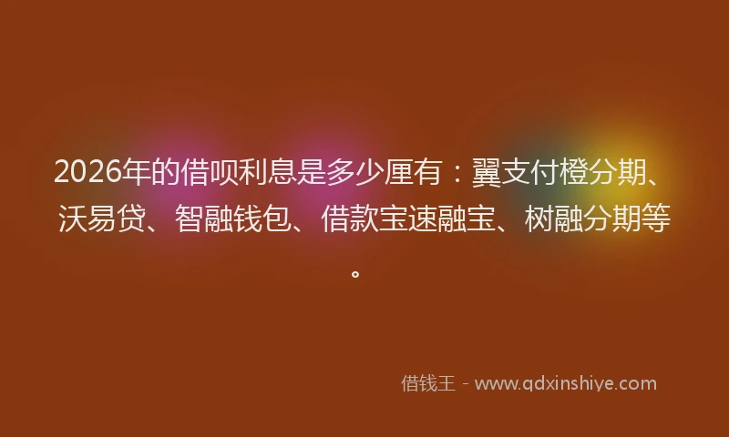 2026年的借呗利息是多少厘有：翼支付橙分期、沃易贷、智融钱包、借款宝速融宝、树融分期等。