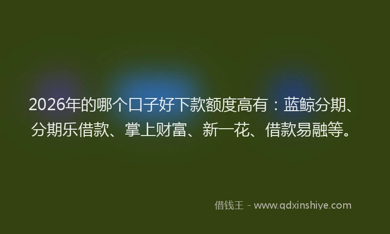 2026年的哪个口子好下款额度高有:蓝鲸分期、分期乐借款、掌上财富、新一花、借款易融等。