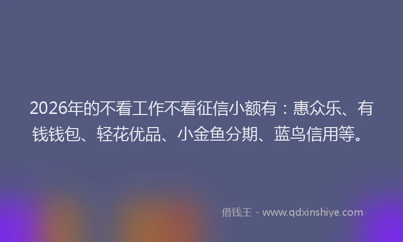 2026年的不看工作不看征信小额有：惠众乐、有钱钱包、轻花优品、小金鱼分期、蓝鸟信用等。