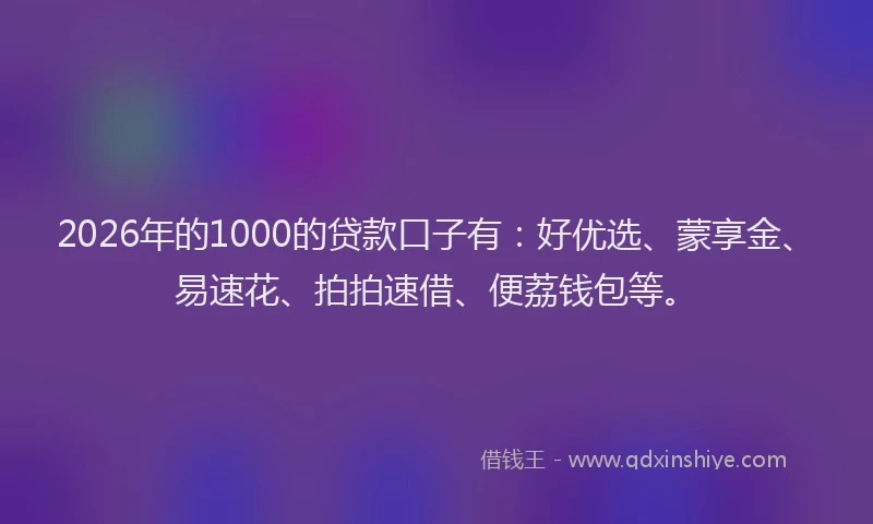 2026年的1000的贷款口子有：好优选、蒙享金、易速花、拍拍速借、便荔钱包等。
