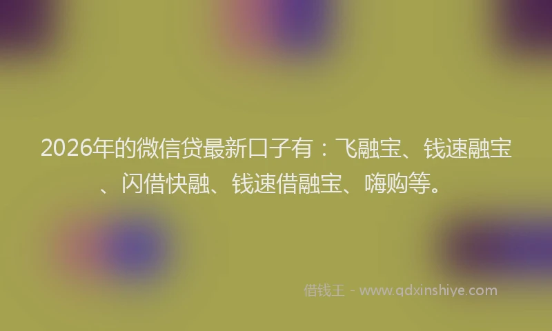 2026年的微信贷最新口子有：飞融宝、钱速融宝、闪借快融、钱速借融宝、嗨购等。
