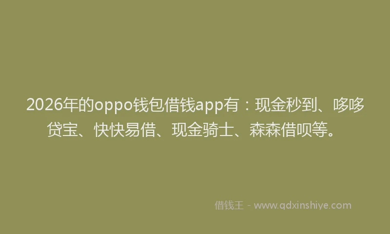 2026年的oppo钱包借钱app有:现金秒到、哆哆贷宝、快快易借、现金骑士、森森借呗等。