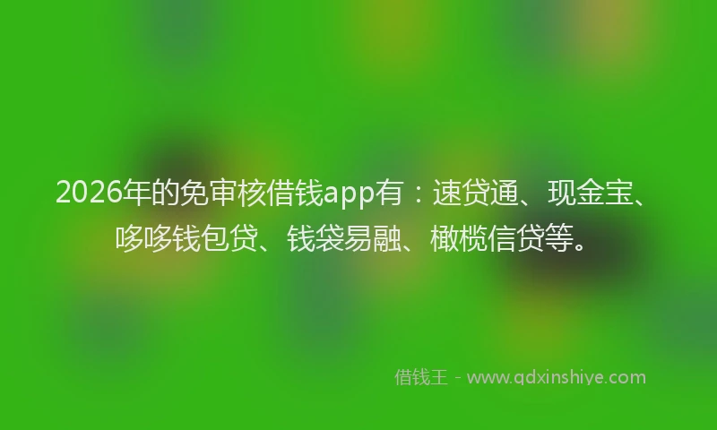 2026年的免审核借钱app有：速贷通、现金宝、哆哆钱包贷、钱袋易融、橄榄信贷等。