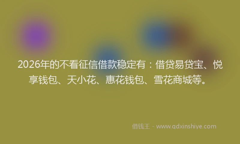 2026年的不看征信借款稳定有：借贷易贷宝、悦享钱包、天小花、惠花钱包、雪花商城等。