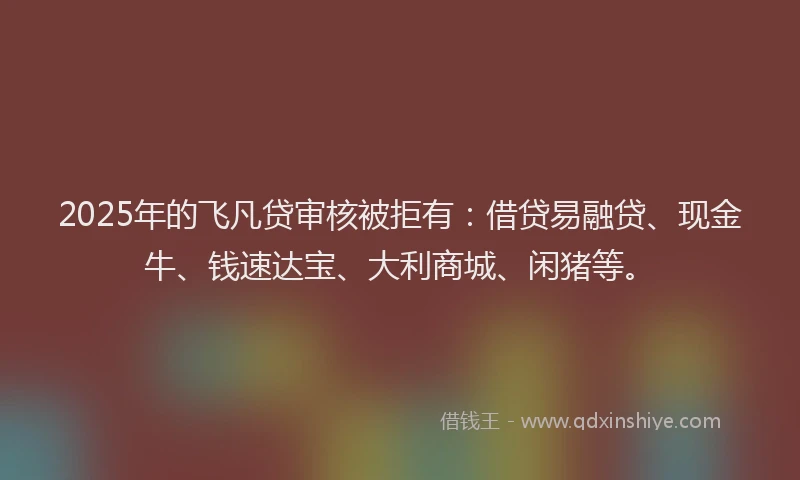 2025年的飞凡贷审核被拒有：借贷易融贷、现金牛、钱速达宝、大利商城、闲猪等。