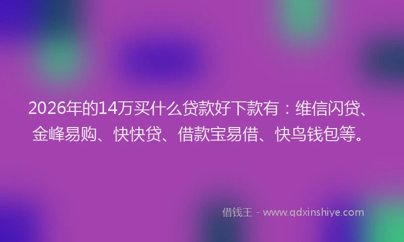 2026年的14万买什么贷款好下款有:维信闪贷、金峰易购、快快贷、借款宝易借、快鸟钱包等。