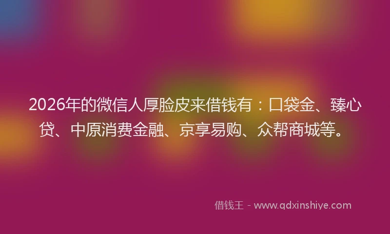 2026年的微信人厚脸皮来借钱有：口袋金、臻心贷、中原消费金融、京享易购、众帮商城等。