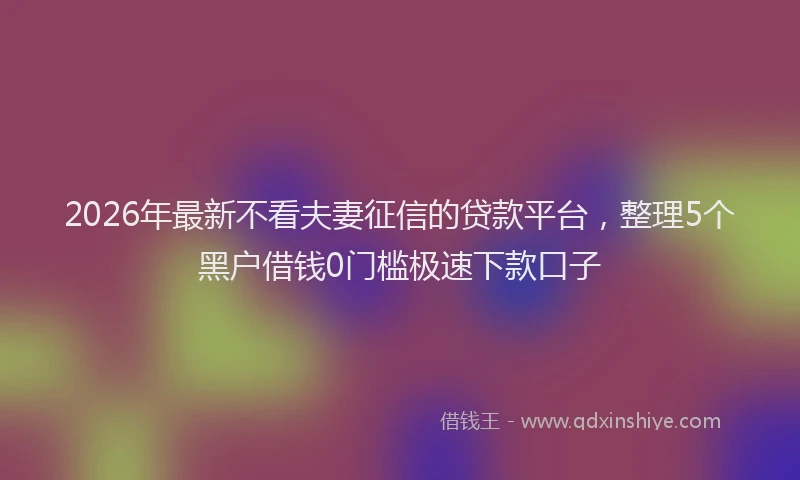 2026年最新不看夫妻征信的贷款平台,整理5个黑户借钱0门槛极速下款口子