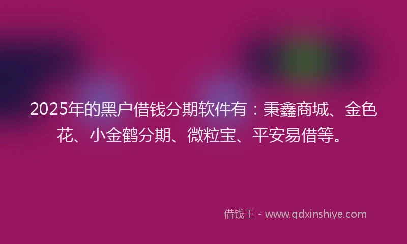 2025年的黑户借钱分期软件有：秉鑫商城、金色花、小金鹤分期、微粒宝、平安易借等。