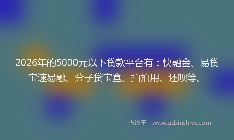2026年的5000元以下贷款平台有：快融金、易贷宝速易融、分子贷宝盒、拍拍用、还呗等。