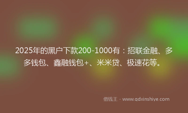 2025年的黑户下款200-1000有:招联金融、多多钱包、鑫融钱包+、米米贷、极速花等。