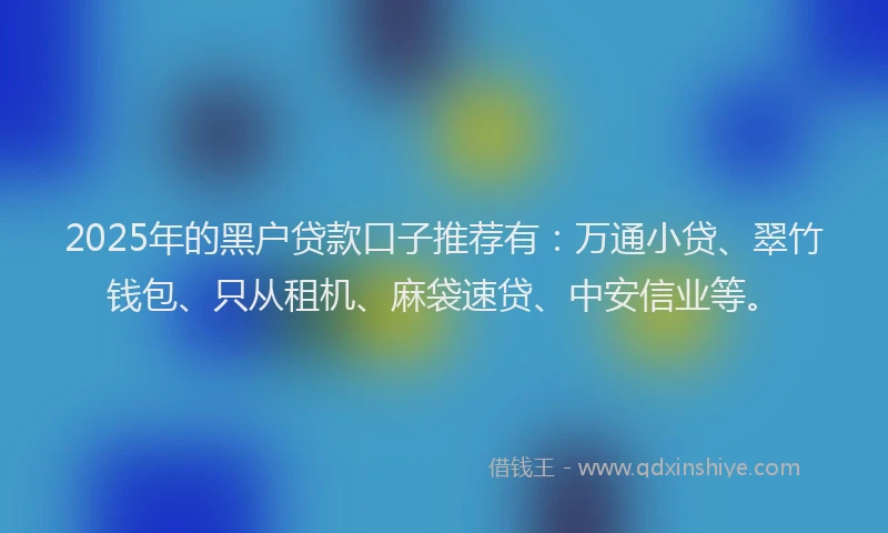 2025年的黑户贷款口子推荐有:万通小贷、翠竹钱包、只从租机、麻袋速贷、中安信业等。