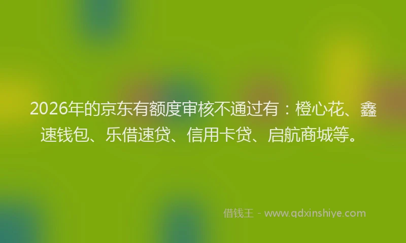 2026年的京东有额度审核不通过有:橙心花、鑫速钱包、乐借速贷、信用卡贷、启航商城等。