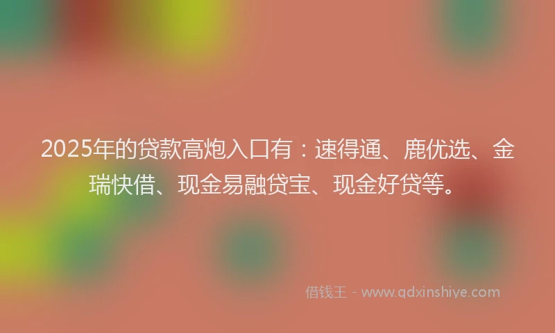 2025年的贷款高炮入口有：速得通、鹿优选、金瑞快借、现金易融贷宝、现金好贷等。