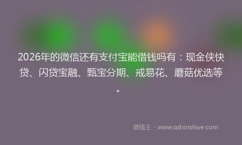 2026年的微信还有支付宝能借钱吗有：现金侠快贷、闪贷宝融、甄宝分期、戒易花、蘑菇优选等。