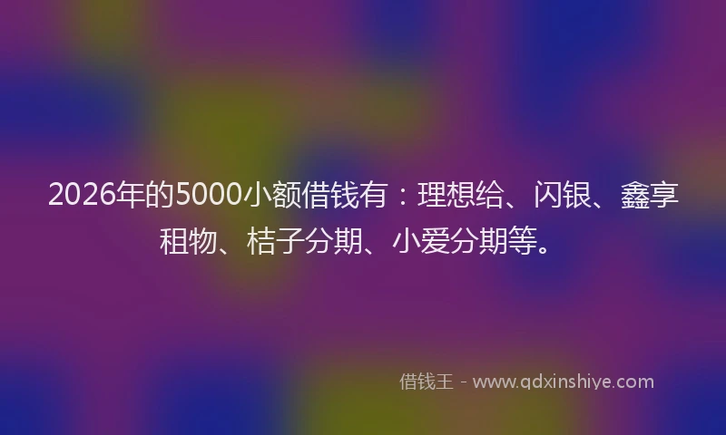 2026年的5000小额借钱有：理想给、闪银、鑫享租物、桔子分期、小爱分期等。