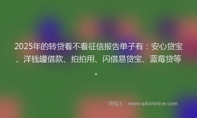 2025年的转贷看不看征信报告单子有：安心贷宝、洋钱罐借款、拍拍用、闪借易贷宝、蓝莓贷等。