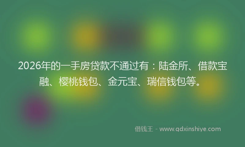 2026年的一手房贷款不通过有:陆金所、借款宝融、樱桃钱包、金元宝、瑞信钱包等。