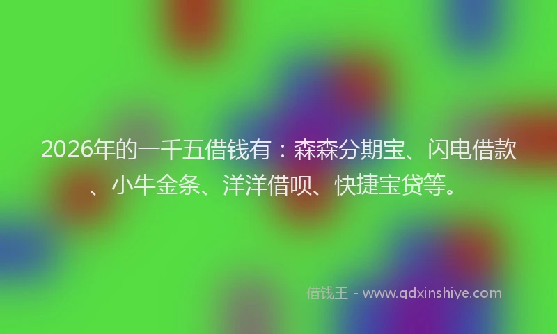 2026年的一千五借钱有:森森分期宝、闪电借款、小牛金条、洋洋借呗、快捷宝贷等。