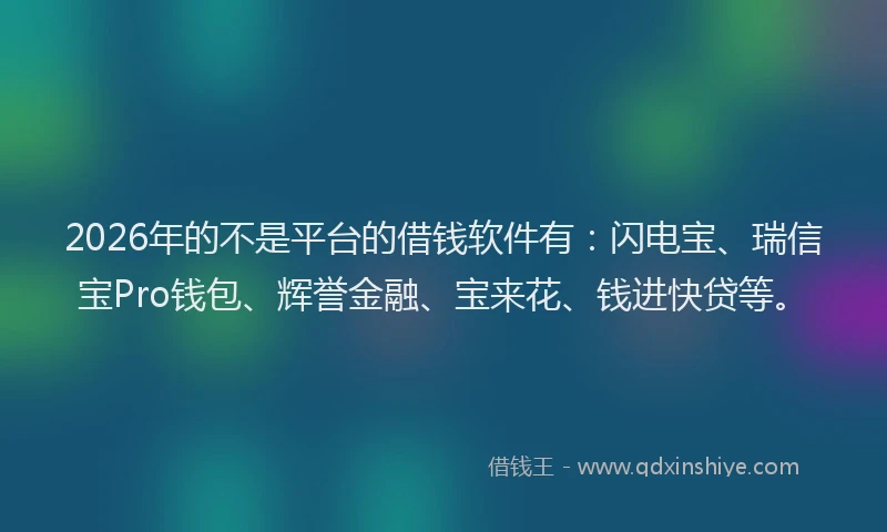 2026年的不是平台的借钱软件有:闪电宝、瑞信宝Pro钱包、辉誉金融、宝来花、钱进快贷等。