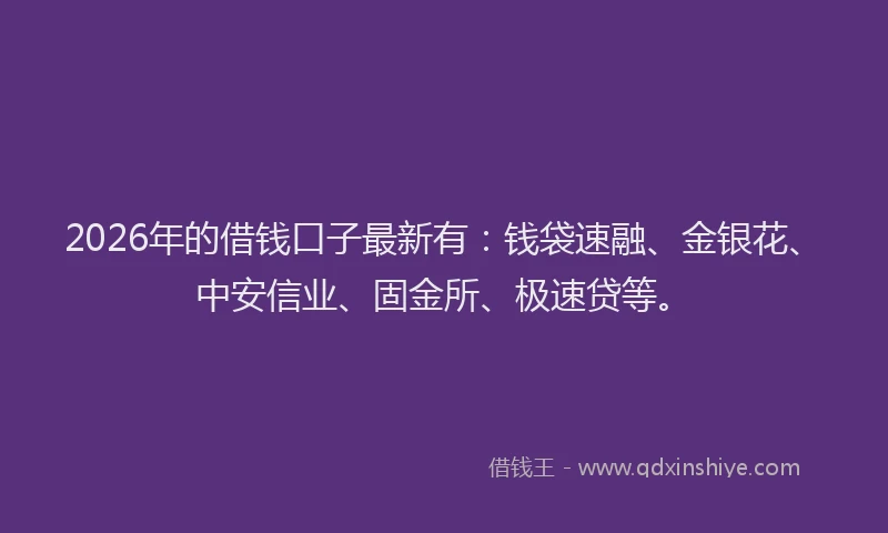 2026年的借钱口子最新有：钱袋速融、金银花、中安信业、固金所、极速贷等。