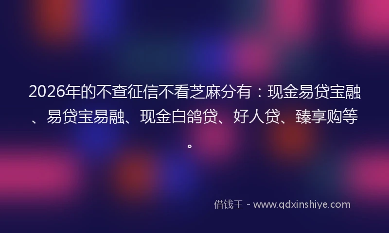 2026年的不查征信不看芝麻分有:现金易贷宝融、易贷宝易融、现金白鸽贷、好人贷、臻享购等。