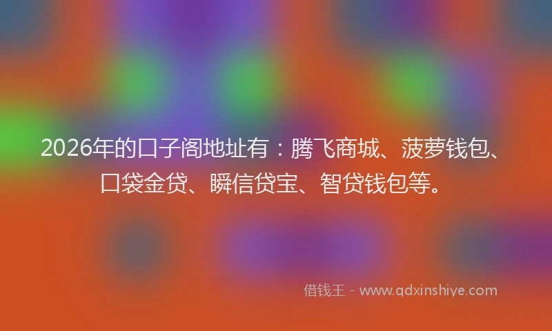 2026年的口子阁地址有:腾飞商城、菠萝钱包、口袋金贷、瞬信贷宝、智贷钱包等。