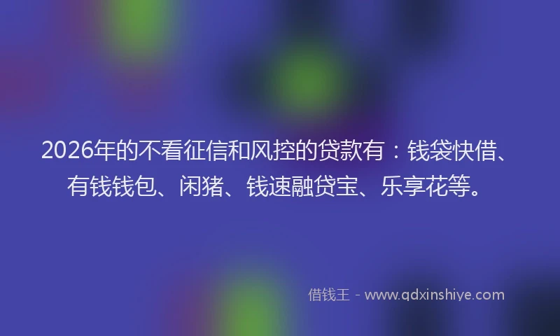 2026年的不看征信和风控的贷款有：钱袋快借、有钱钱包、闲猪、钱速融贷宝、乐享花等。