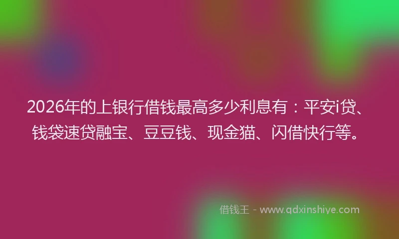 2026年的上银行借钱最高多少利息有：平安i贷、钱袋速贷融宝、豆豆钱、现金猫、闪借快行等。