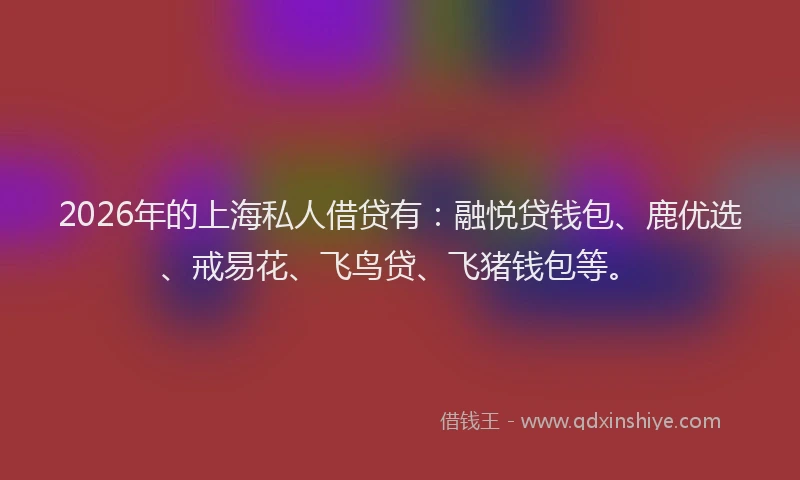 2026年的上海私人借贷有：融悦贷钱包、鹿优选、戒易花、飞鸟贷、飞猪钱包等。