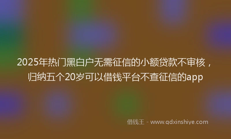 2025年热门黑白户无需征信的小额贷款不审核，归纳五个20岁可以借钱平台不查征信的app