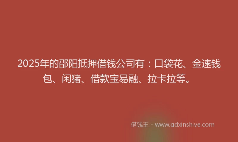 2025年的邵阳抵押借钱公司有：口袋花、金速钱包、闲猪、借款宝易融、拉卡拉等。