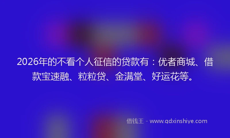 2026年的不看个人征信的贷款有：优者商城、借款宝速融、粒粒贷、金满堂、好运花等。