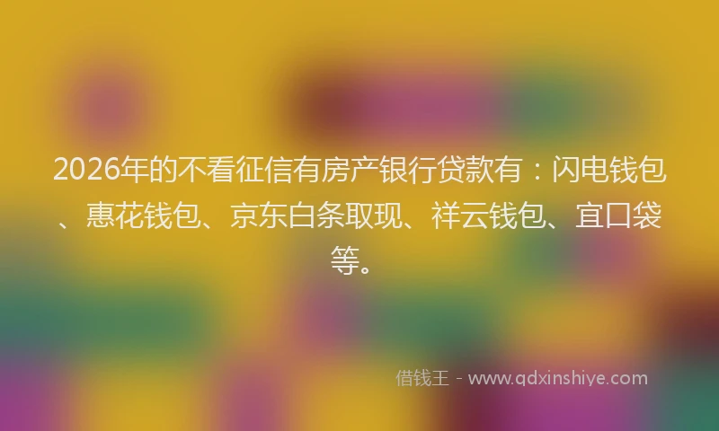 2026年的不看征信有房产银行贷款有:闪电钱包、惠花钱包、京东白条取现、祥云钱包、宜口袋等。