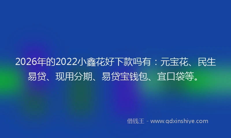 2026年的2022小鑫花好下款吗有：元宝花、民生易贷、现用分期、易贷宝钱包、宜口袋等。