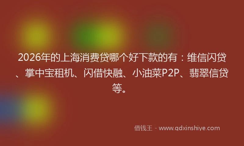 2026年的上海消费贷哪个好下款的有:维信闪贷、掌中宝租机、闪借快融、小油菜P2P、翡翠信贷等。