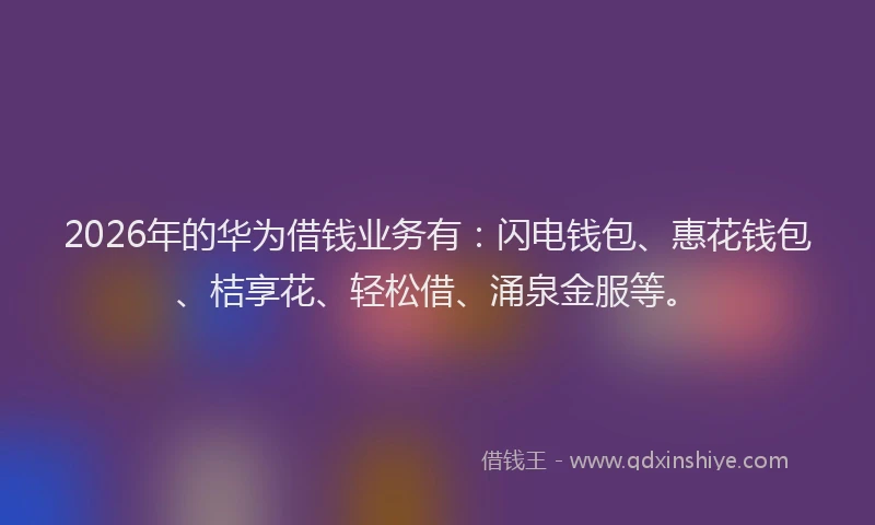 2026年的华为借钱业务有：闪电钱包、惠花钱包、桔享花、轻松借、涌泉金服等。