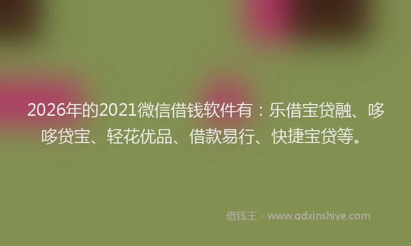 2026年的2021微信借钱软件有：乐借宝贷融、哆哆贷宝、轻花优品、借款易行、快捷宝贷等。