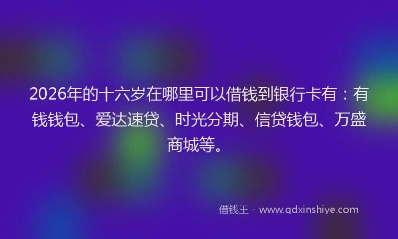 2026年的十六岁在哪里可以借钱到银行卡有：有钱钱包、爱达速贷、时光分期、信贷钱包、万盛商城等。