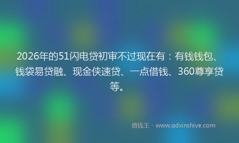 2026年的51闪电贷初审不过现在有：有钱钱包、钱袋易贷融、现金侠速贷、一点借钱、360尊享贷等。