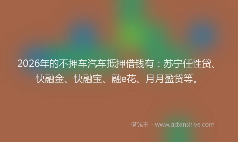 2026年的不押车汽车抵押借钱有：苏宁任性贷、快融金、快融宝、融e花、月月盈贷等。